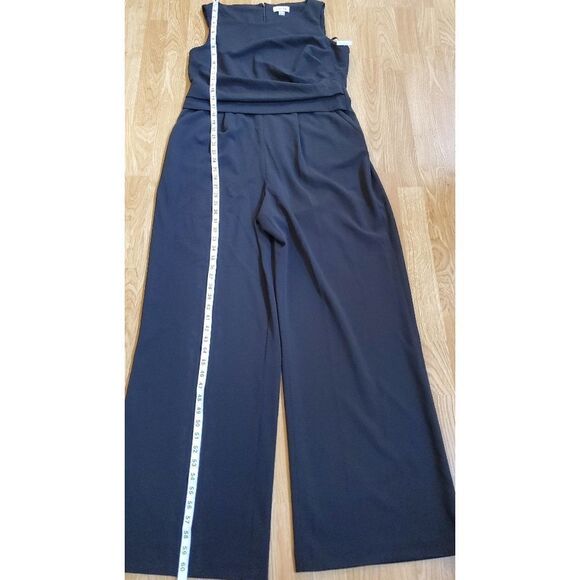 Calvin Klein Sleeveless Scuba Crepe Flat Pleat Waist Jumpsuit size 14 in Black - Picture 7 of 13